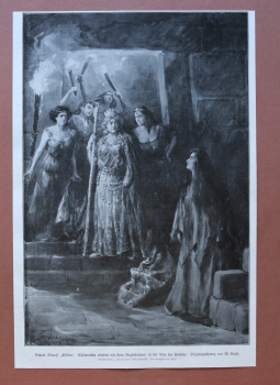 Kunst Druck W Gause 1909 Elektra Klytämnestra erscheint mit Begleiterinnen in Türe des Palastes